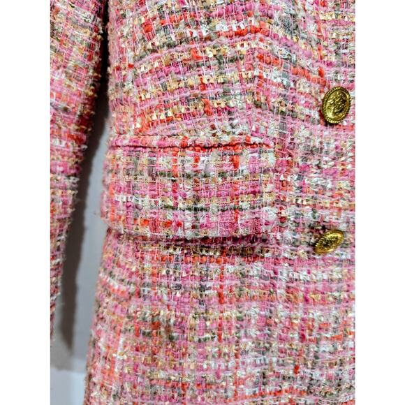 Aqua Pink Gold Tweed Double Breasted Blazer Jacket Size XS - Picture 6 of 9